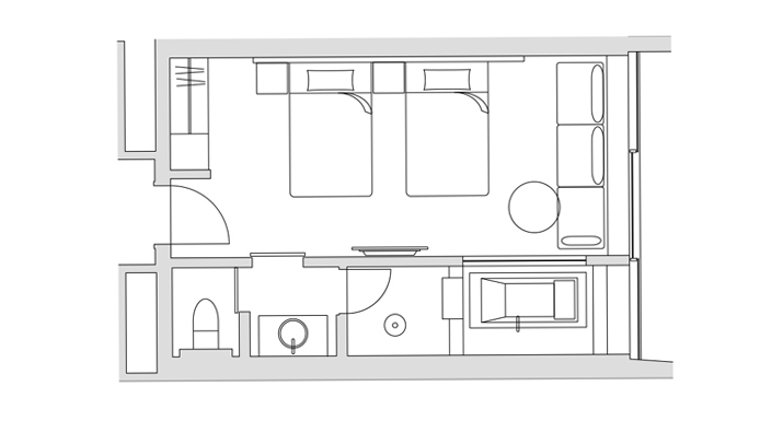 Superior Room + View Bath Flow Plan